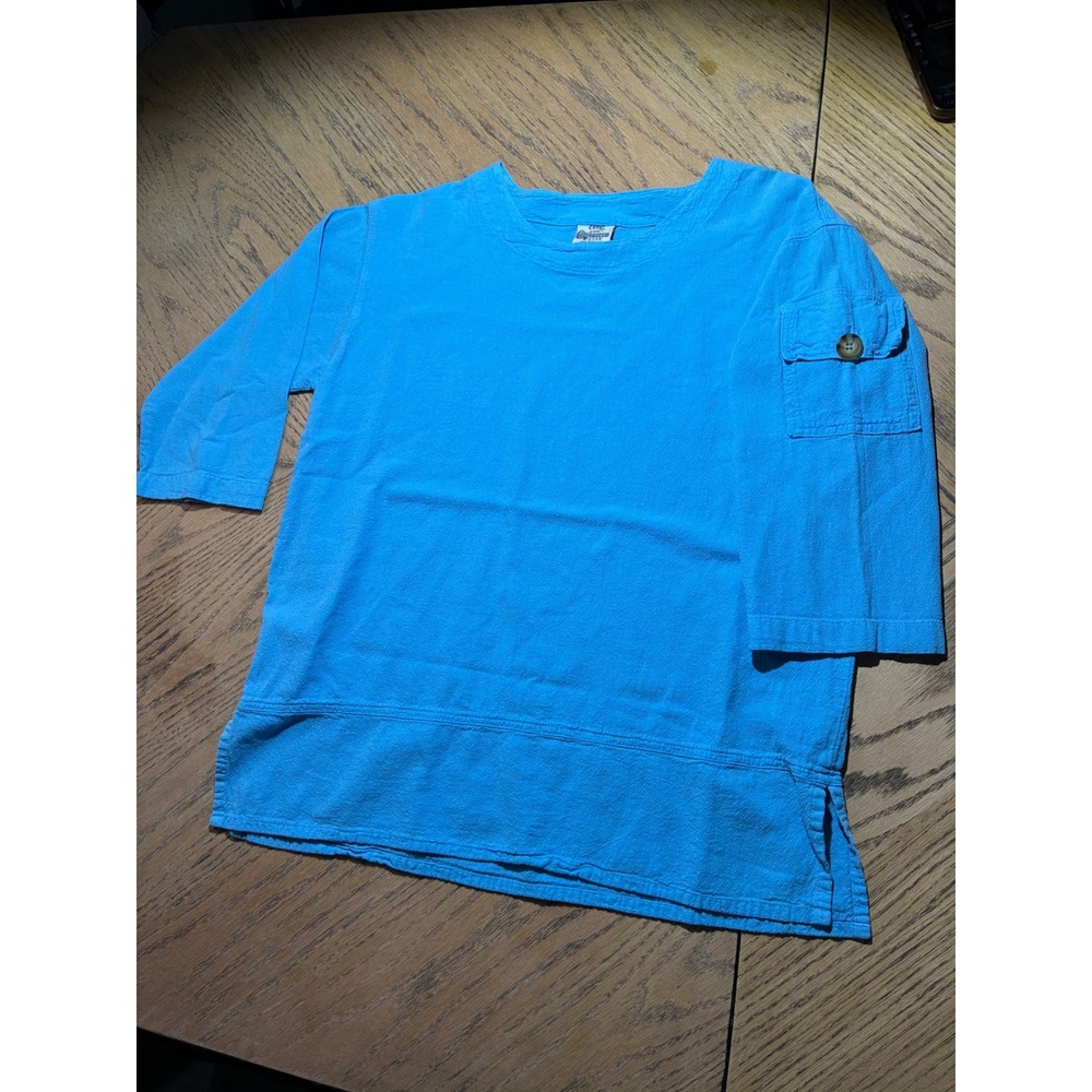 Cottonseed Wear Blue Textured Cotton 3/4 Sleeve Top with Arm Pocket Small
